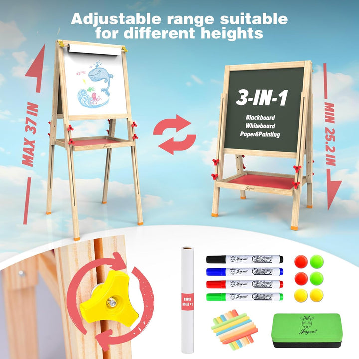 Art Easel for Kids Ages 4-8 Easels for Toddlers,Toddler Art Kids Easel Adjustable Wooden Magnetic Whiteboard Chalkboard for Kid Dry Erase Board Easel for Toddlers 3-4 Years Dual-Sided Drawing