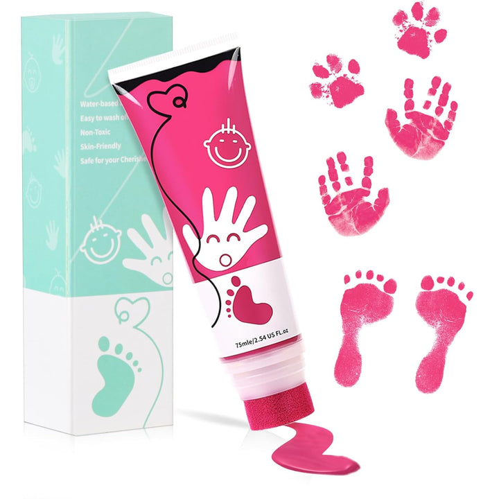 75Ml Black Baby Hand and Footprint Ink Kit, Baby Handprint Footprint Paint for Newborn Keepsake, Dog Cat Paw Print Kit, Washable, Non Toxic Acid-Free, Safe Gentle for Ideal New Mom Gifts