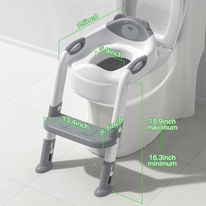 Potty Training Seat with Step Stool Ladder,  Potty Training Toilet for Kids Boys Girls Toddlers - Comfortable Safe Potty Seat with Anti-Slip Pads Ladder Grey