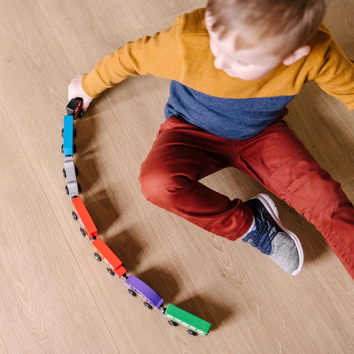 Wooden Magnetic Train Cars - 8 Piece Educational and Skill-Building Wooden Toy for Boys and Girls
