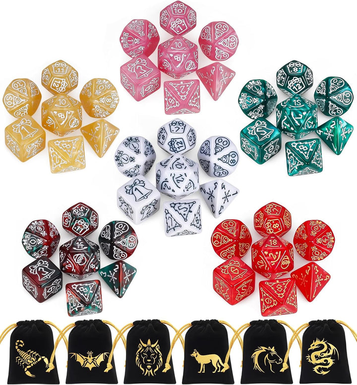 Polyhedral Dice Set (35 Pieces) with Black Pouches, 5 Complete Double-Colors Dice Sets of D4 D6 D8 D10 D% D12 D20 Compatible with Dungeons and Dragons DND RPG MTG Table Games