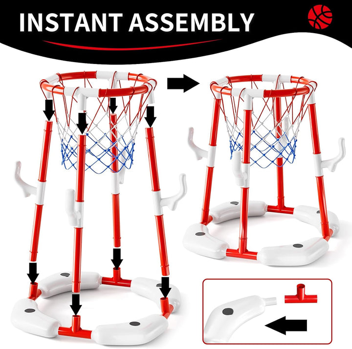 Pool Basketball Hoop Toys for Kids Ages 4-8 8-12 & Adult, Summer Outdoor Swimming Pool Games Water Play Toys Family Party for Kids, 2 In1 Pool Basketball Hoop & Ring Game with 4 Balls 12 Rings & Pump