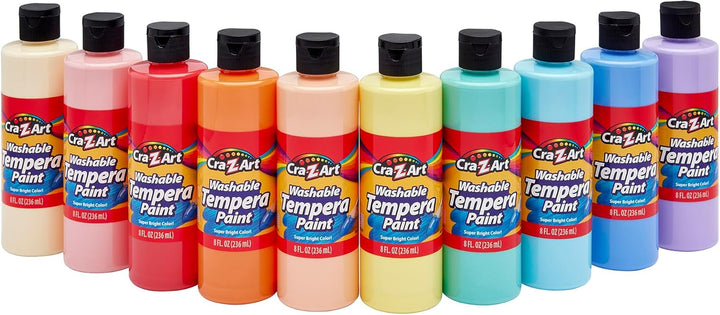 Washable Tempera Paint Bulk Pack 10Ct, Assorted Colors 8Oz Each Bottle
