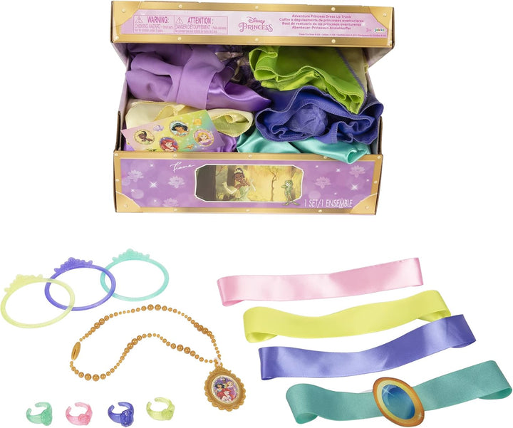 Princess Dress up Trunk – 21-Piece Deluxe Costume Set Featuring Ariel, Jasmine, Tiana & Rapunzel Outfits with Accessories & Storage Trunk – Amazon Exclusive