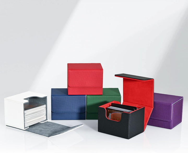 Card Deck Box for Trading Cards, MTG Commander Deck Box Holds 120+ Single Sleeved Cards, Leather Magnetic Card Storage Box Fits for TCG CCG Magic Cards (Black)