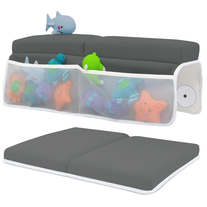 Comfortable Baby Bath Kneeler and Elbow Rest Pad Set – Thick Memory Foam Bath Kneeling Pad with Elbow Support – Baby Bathtub Cushion with Toy Organizer for Bathing Infant or Toddler - Grey