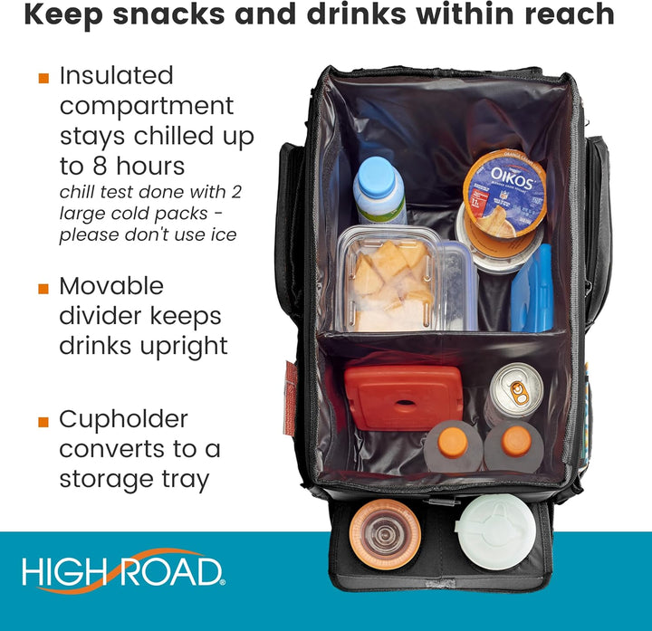 Large Carhop Car Seat Organizer for the Front or Back Seat for Kids and Adults with Cup Holder Tray, Side Pockets and Cooler Compartment