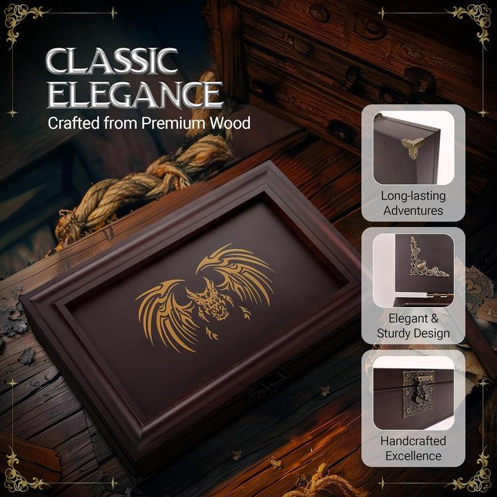 DND Dice Tray 3 in 1 - Dice Box with D&D Dice Metal - Wooden Dice Tray | DND Dice Box with DND Journal for RPG Table Games (200 Page) - DND Set for Dungeons & Dragons Players -
