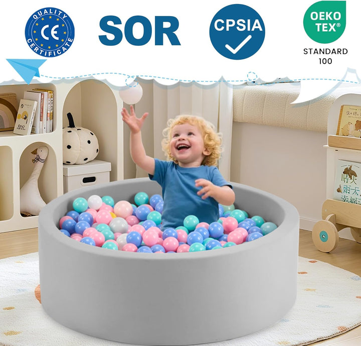 35.4" X 11.8" Foam Ball Pit for Toddlers, Baby round Balls Pool for Babies 1-3, Kids Play Ball Pits Ideal Gift for Boys and Girls, Balls Not Included, Grey