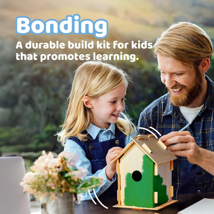 DIY 12 Wooden Bird House Kits - Creative Arts and Crafts Set for Kids and Adults - Unfinished Wood Birdhouses with Paint Strips, Brushes, Stickers and Strings - 3 Unique Shapes, 2 Sizes