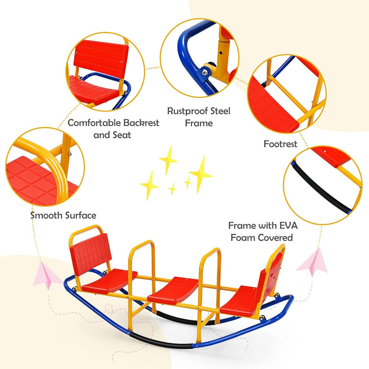 Teeter Totter Seesaw for Kids Outdoor, 2 in 1 Metal Rocking Seesaw for Toddlers with Easy-Grip Handles, Indoor Outdoor Rocker Toy Gifts for Ages 3-8, 1-3 Person Home Preschool Backyard See Saw