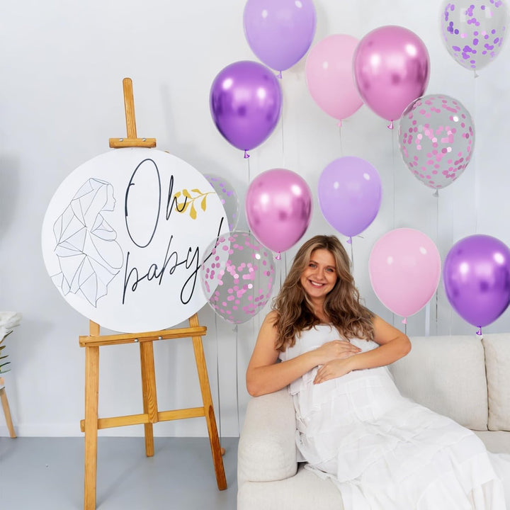 68Pcs Pink and Purple Balloons, 12 Inch Metallic Purple Pink Latex Balloon Confetti Ballons with Ribbons Party Balloons for Wedding Girls Birthday Baby Shower Decorations.