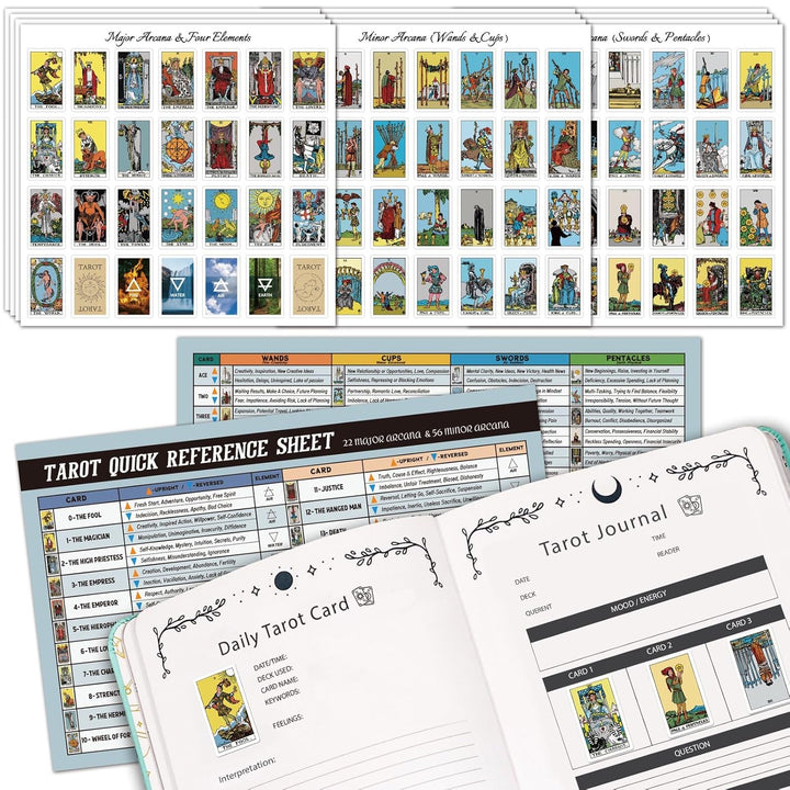 Mini Tarot Stickers for Journaling - 1008 PCS Tarot Card Stickers Based on Rider Waite Tarot Deck - 1.25" X 0.78" - Clear Printing & Glossy Finish – 4 Tarot Cheat Sheets Included