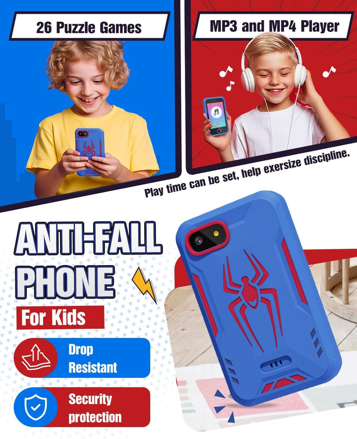 Kids Smart Phone, Spider Toys Phone for Boys 3 4 5 6 7 8 Years Old, Dual Camera, 3.5'' Touchscreen Kid Phones, Educational Toy for Toddler Kids Christmas Birthday Gifts, ABC Learning, Habit Tracker