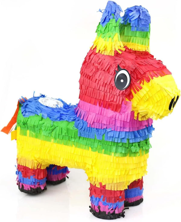 16" Rainbow Donkey Pinata - Mexican Theme Party Decoration for Birthdays, Fiestas & Cinco De Mayo - 16 X 13 X 4.5 Inch Kids Party Favors