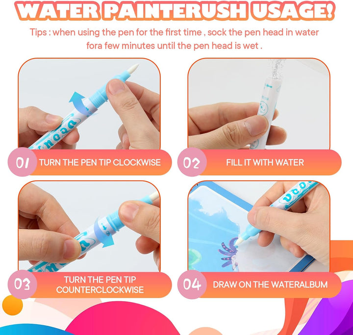 5 Pack Reusable Water Coloring Book for Toddlers, Water Doodle Book Toys, Paint with Water Books,Mess-Free Coloring Book, Portable Educational Doodle Drawing Toy, Educational Learning Kits Gifts