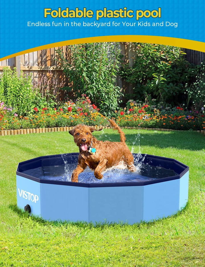 Medium Foldable Dog Pool, Hard Plastic Shell Portable Swimming Pool for Dogs Cats and Kids Pet Puppy Bathing Tub Collapsible Kiddie Pool (37 Inch.D X 7.8Inch.H, Blue)