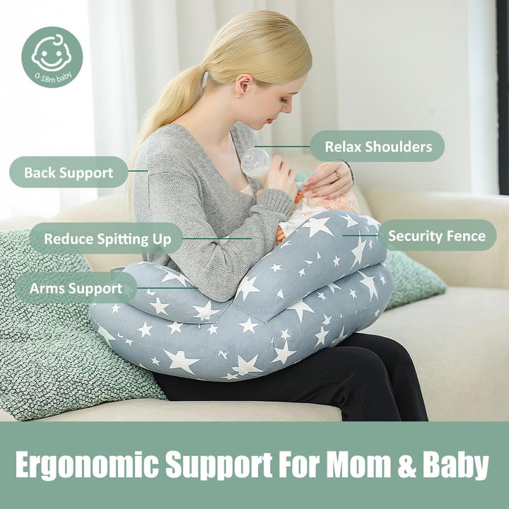 Nursing Pillow for Breastfeeding, Adjustable Nursing Pillow Breast Feeding Pillow Bottle Feeding More Support for Mom and Baby, Breastfeeding Essentials for Newborn,Removable Cover