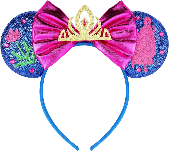 Mouse Ears, Sequin Mouse Ears Headband for Girls Women Halloween Birthday Party (Orange Bow)