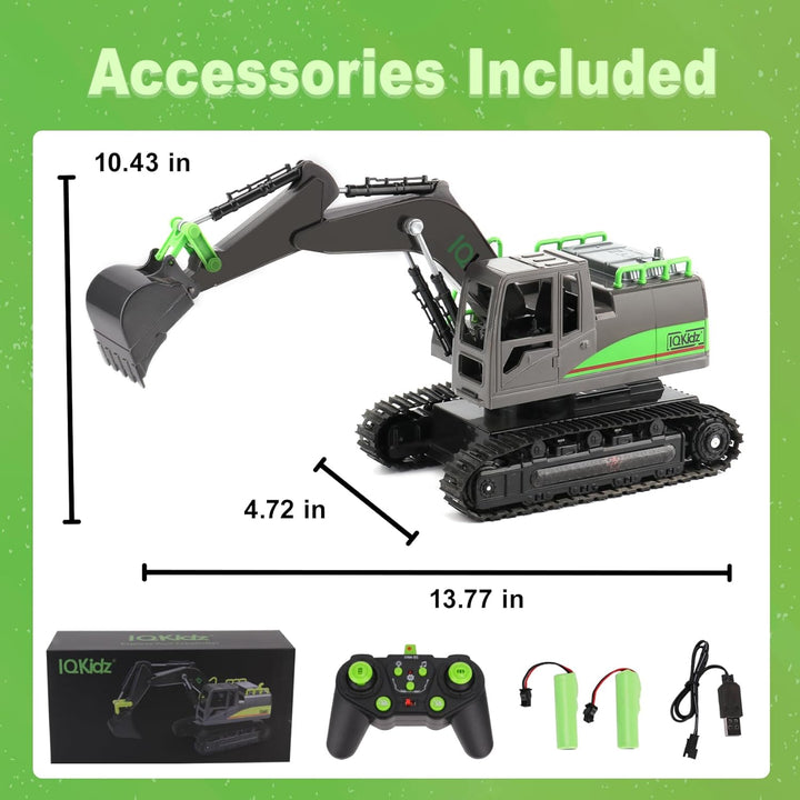 Remote Control Excavator Toys for Boys 4-7 Yrs Old - Best Birthday for Kids 3 5 8 9 10+, Metal Shovel Construction Vehicles with Light Sound, 2.4G Rechargeable RC Tracked Digger