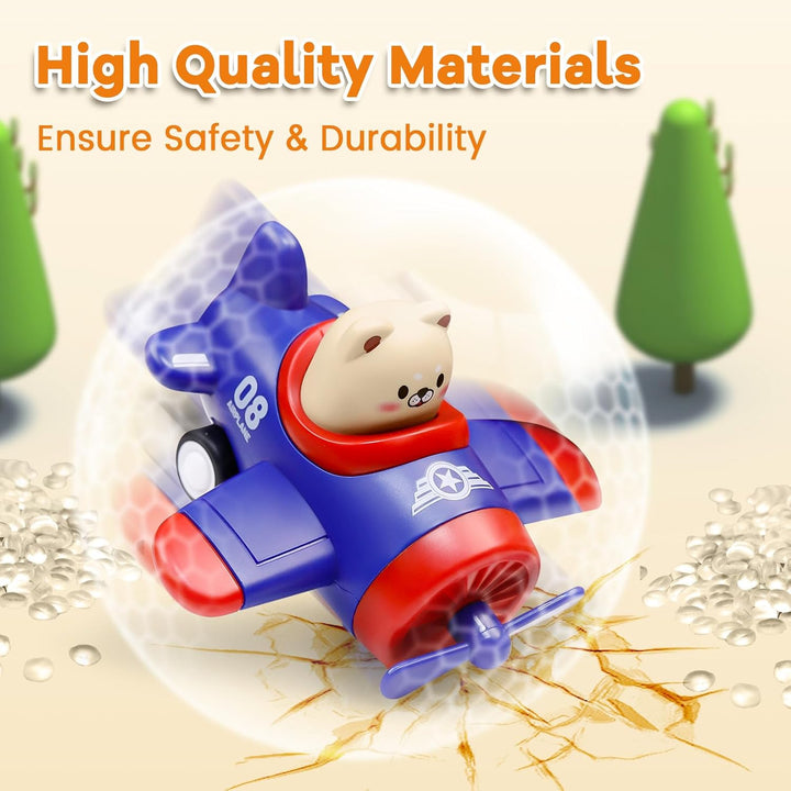 Press and Go Airplane Toys for Toddlers 1-3, Baby Animal Racing Cars Toys for 1 2 3 Years Old Boys Girls, Push Airplane Toys for 12-18 Months, 1St Christmas Birthday Gifts for 1-2 Years Old Boys