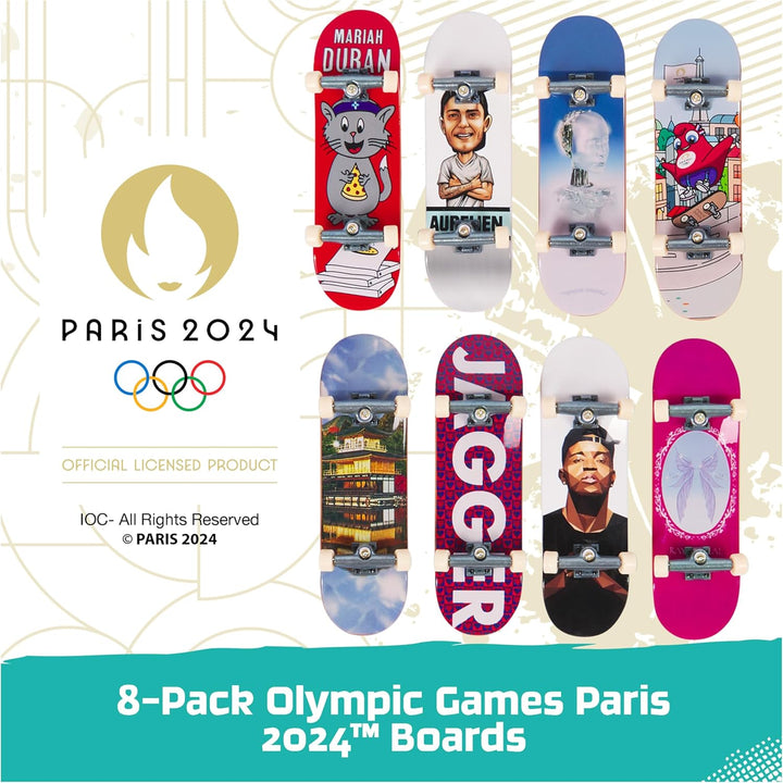 , Competition Legends 8-Pack Fingerboards with Collectible Cards, Olympic Games Paris 2024, Customizable Mini Skateboards, Kids Toys for Ages 6 and Up