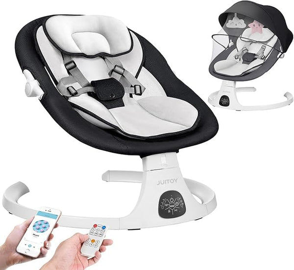 Electric Baby Swings for Infants to Toddler Baby Swing with 5-Speed 3-Seat Positions 5-Point Carabiner,With Bluetooth Music 10-Preset Melodies (Black White)