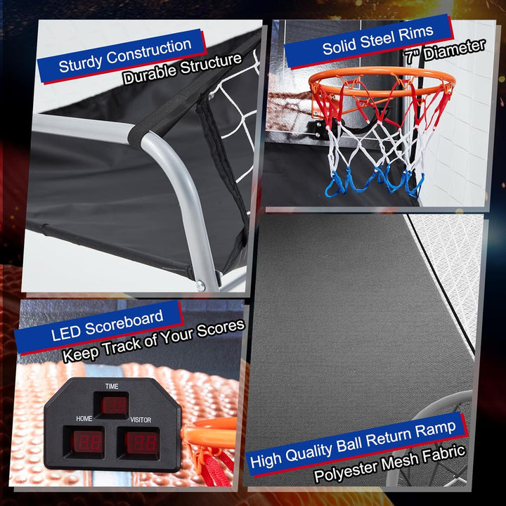Arcade Basketball Game, Dual Shot Electronic Basketball Game with 8 Game Modes, LCD Score Display, and 4 Rubber Balls, Indoor Basketball Arcade Game for Home
