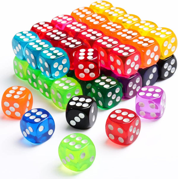 50 Pieces Dice Set, 14Mm Bulk 6 Sided Colored Dices for Board Games, Math Learning,Classroom