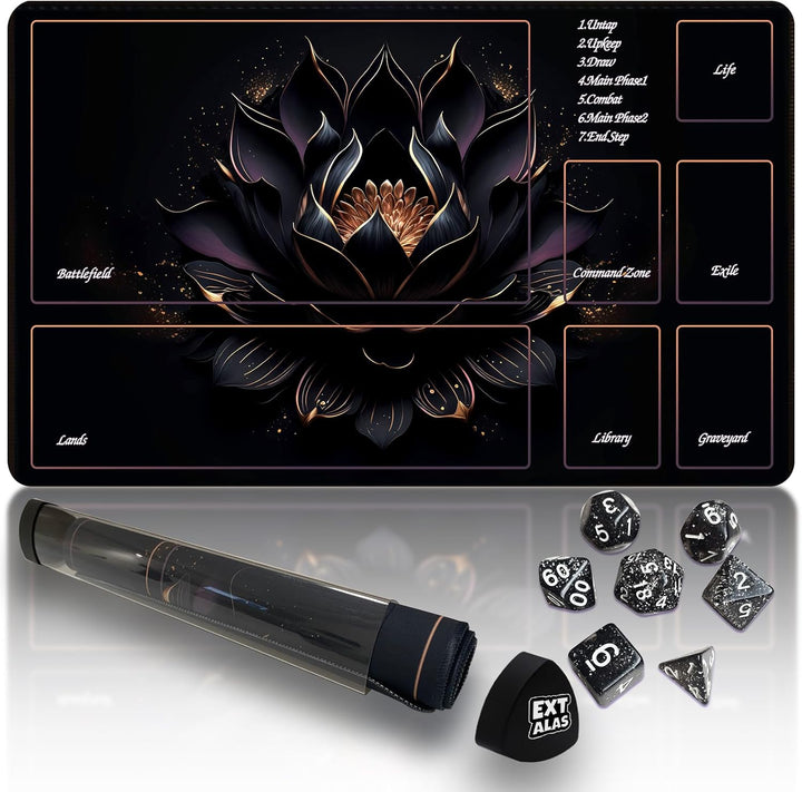 MTG Playmat TCG Playmat -Includes Storage Tube and 7 Dice-Experience Top-Tier Quality and Edge-Locking Waterproof and Non-Slip Mat! (Playmat without Zones, 1-Pretty Purple Fluorescence)