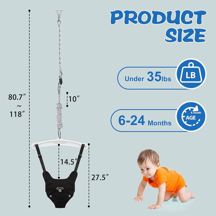 Baby Jumper with a Ceiling Hook for Infant & Toddlers with Adjustable Chain, Bouncers for Indoor/Outdoor, Baby Doorway Jumper with Soft Rug