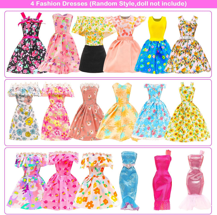 11 Sets Doll Clothes Including 3 Sequins Dresses 4 Fashion Floral Dresses 4 Casual Outfits Tops and Pants for 11.5 Inch Girl Dolls