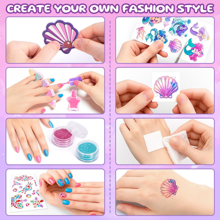 Kids Makeup for Toddlers Toys, Washable Make up Set Non-Toxic Mermaid Toys for Girls Purse, Princess Pretend Play Hair & Nail Polish Accessories, Christmas Birthday Gift Toys for Girls 3+