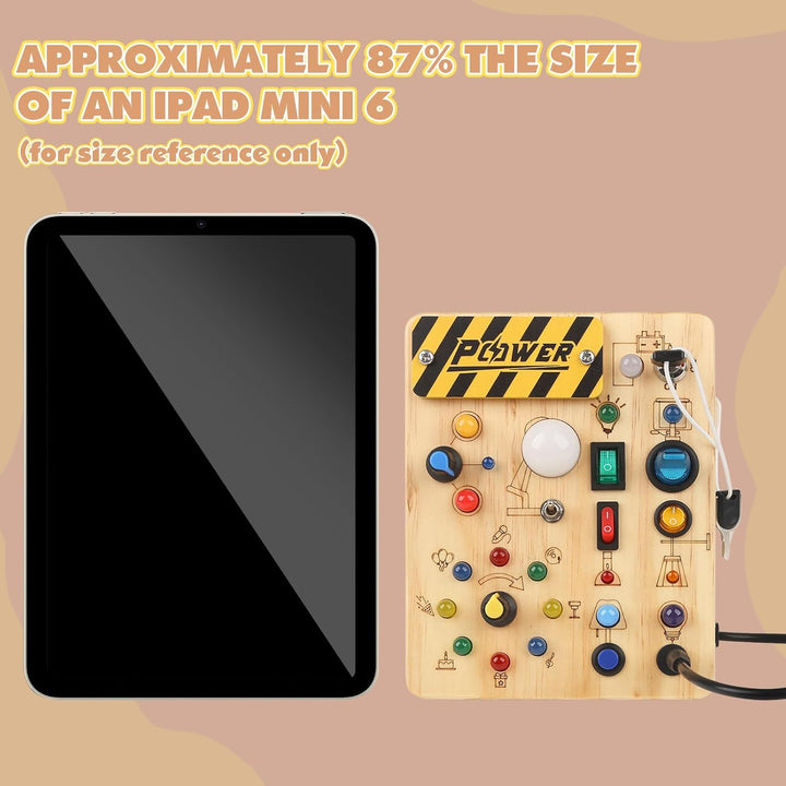 Montessori Busy Board Wooden Sensory Toys for Toddler with LED Light up Switch, Baby Fidget Board Travel Toys for 18+ Months, 1 2 3 Year Old Boys Girls Toddler Toy Gifts (Classic)