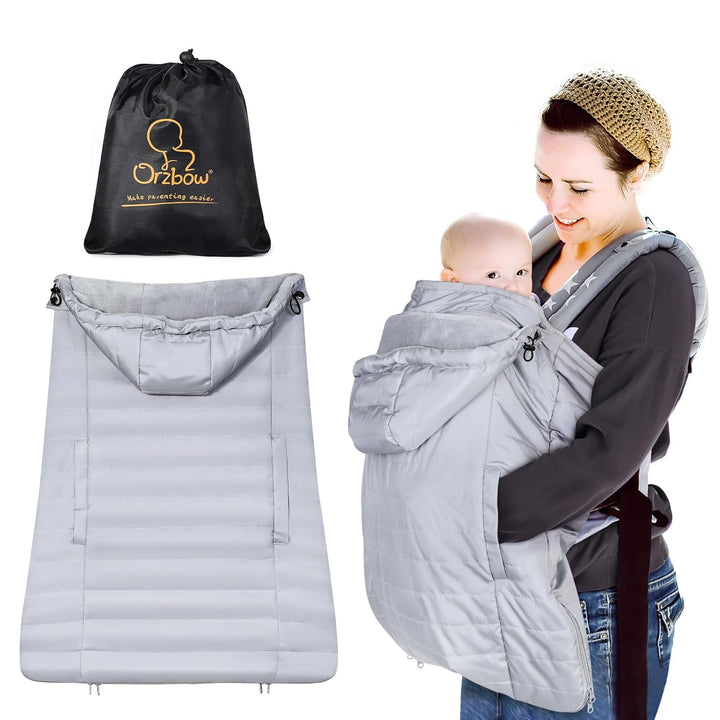 Winter Baby Carrier Cover with Detachable Hood, Waterproof & Windproof, Universal for Baby Carriers and Baby Waist Stool, Baby Bunting Bag for Car Seats and Strollers with Storage Bag, Black