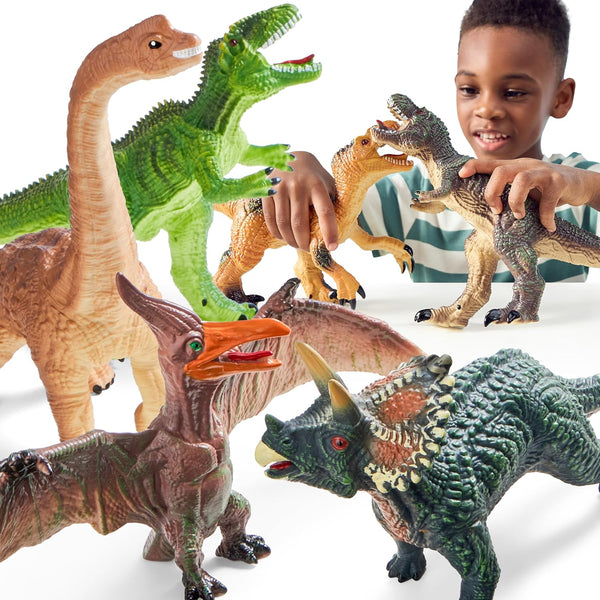 Big Dinosaur Toys for Toddlers, 6 Piece Large Soft Dinosaur Figures with an Educational Book, Jumbo Realistic Toys for Boys and Girls Gift, Kids Ages 1 2 3 4 5