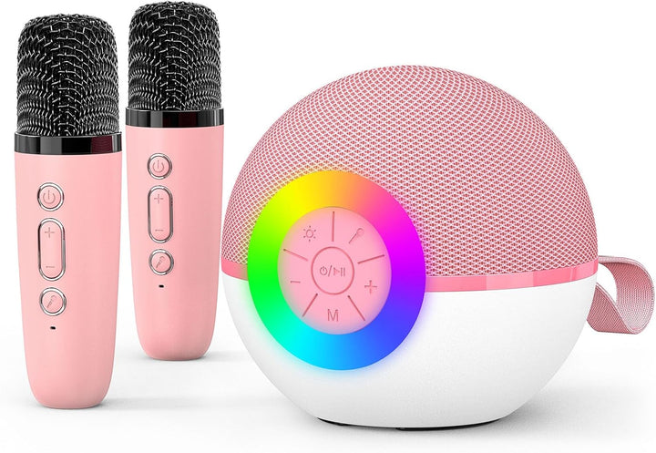 Mini Karaoke Machine Speaker for Kids Adults, Portable Bluetooth Microphone Song Toys with LED Light, Best Chritmas Birthday Festival Gift for 3 4 5 6 7 8+ Year Old Girls Boys (Purple-2Mic)