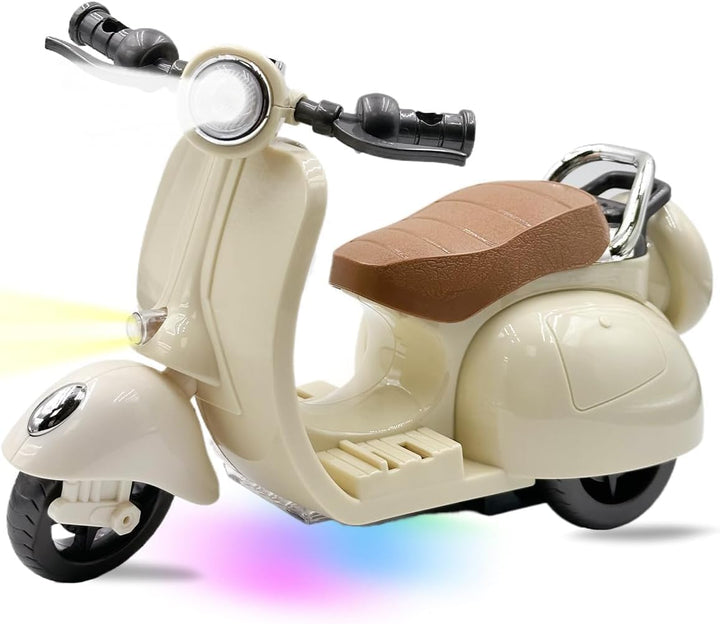 17Cm Doll'S Electric Scooter, Playful Accessory with Music & Lights, 360° Rotatable Plastic Ride, Batteries & Screwdriver Included (White)