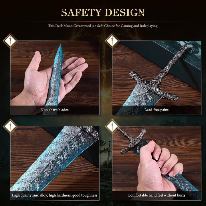 Elden Ring Dark Moon Greatsword Straight Knight'S Sword Model 11.8-Inch Metal Craft Sword with Display Stand Action Figure Collectible Toy Desk Decor Party Supply Gift