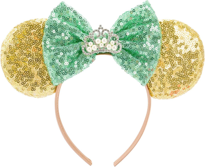 Mouse Ears, Sequin Mouse Ears Headband for Girls Women Halloween Birthday Party (Orange Bow)