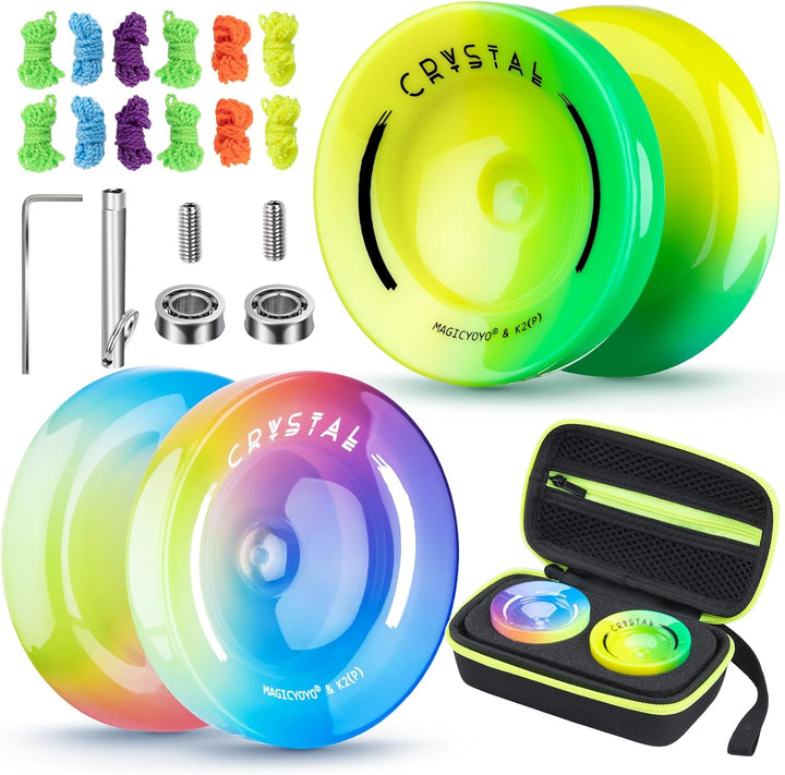 K2 Crystal Responsive Yoyo for Kids 8-12, Professional Fingerspin Trick Yoyo for Advanced, Dual Purpose Mode with Unresponsive Bearing+12 Yo Yo Strings+Yo-Yo Case Bag (Pink Purple Gradient)