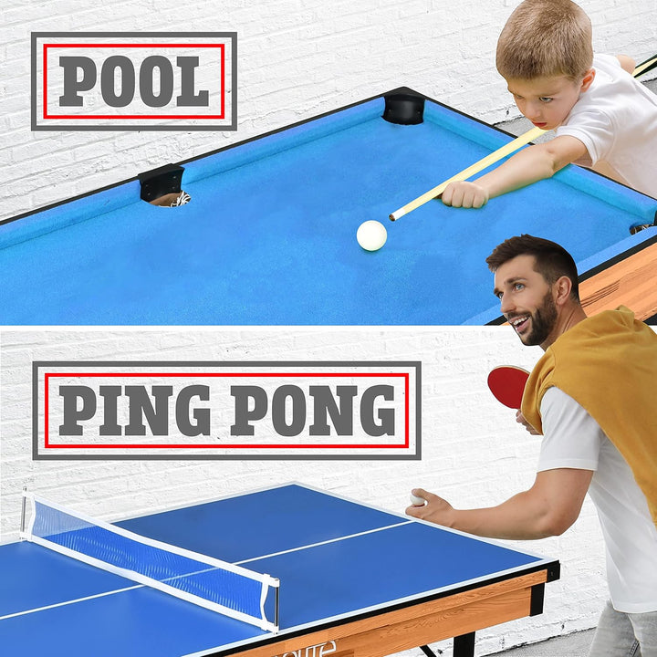 4 in 1 Multi Game Table, 4’X2’ Folding Portable Sports Arcade Games with Accessories, Ping Pong, Air Hockey, Pool Billiards, and Shuffleboard, for Indoor, Outdoor, All Ages