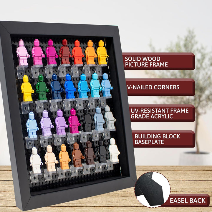 Figurine Display Case 10X10 Black Shadow Box for Miniature Figures 10X10 Black Wood Shadow Box with Black Base to Display up to 28 Block Figures