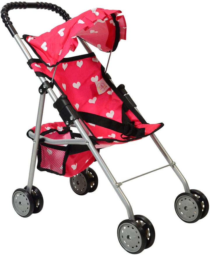My First Doll Stroller with Basket & Heart Design Foldable Doll Stroller, Pink
