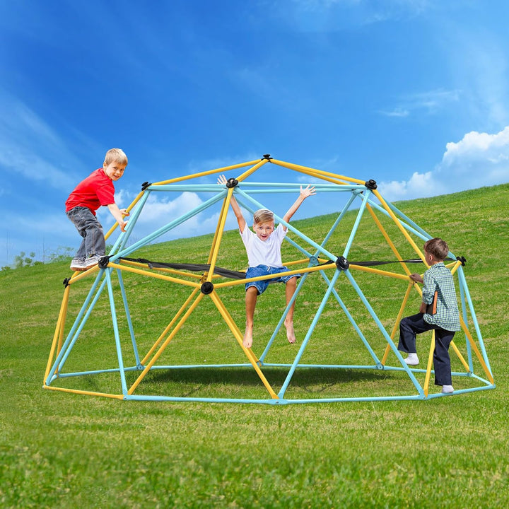 Climbing Dome, 10FT Geometric Dome Climber with Hammock and Swing, Jungle Gym Supports 750LBS and Easy Assembly for Kids 3 to 10 Years Old, with Climbing Grip, Outdoor Backyard Play Equipment