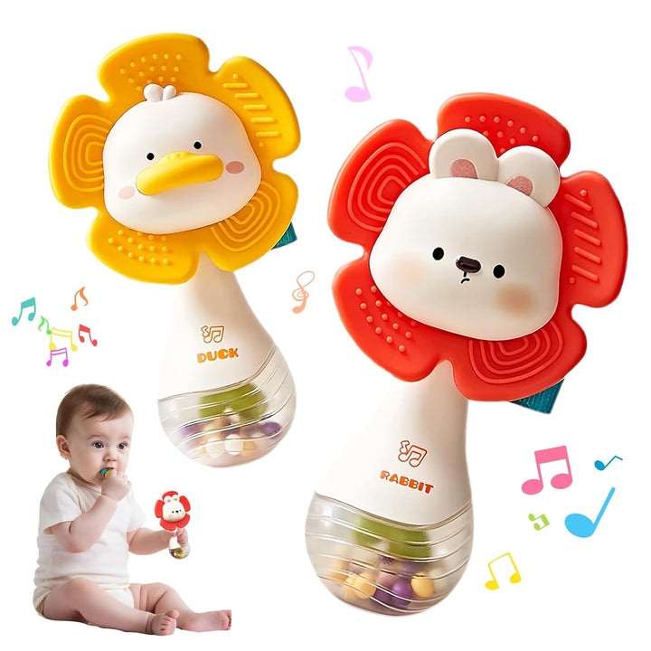 2 PCS Baby Rattles Teething Toys 3-6 Month, Baby Toys for 0-6 Months Infant Toy Sensory Toys with Beads Grasping Shaker, Newborn Must Haves Montessori Toys Babies Gifts