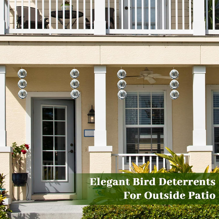 Bird Deterren for outside Patio, High Reflective round Bird Scare Devices Wind Spinners Outdoor Decor, 3D Mirror Bird Reflectors to Keep Swallows Sparrow Away Garden Porch Pool Windows