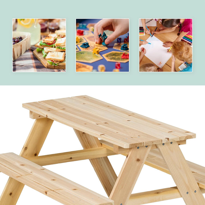 Children'S Garden Picnic Bench Seat Set 51 X 90 X 78 Cm for 4 Children Wooden Natural