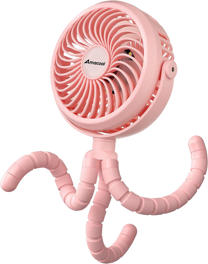 Battery Operated Stroller Fan Flexible Tripod Clip on Fan with 3 Speeds and Rotatable Handheld Personal Fans for Car Seat Crib Bike Treadmill (Black)