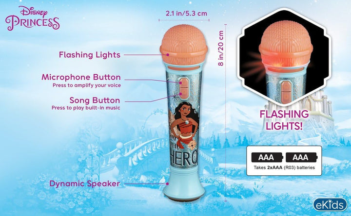 Disney Princess Moana Toy Microphone for Kids, Musical Toy for Girls with Built-In Music, Kids Microphone Designed for Fans of Moana Toys for Girls
